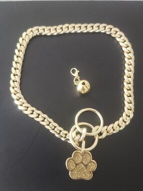 Gold Chain Dog Collar 10MM Chain Gold Stainless Steel Necklace S SM 16" NEW